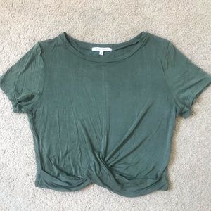 Sozy Twisted Crop Top Tee in Sage Green - Size L